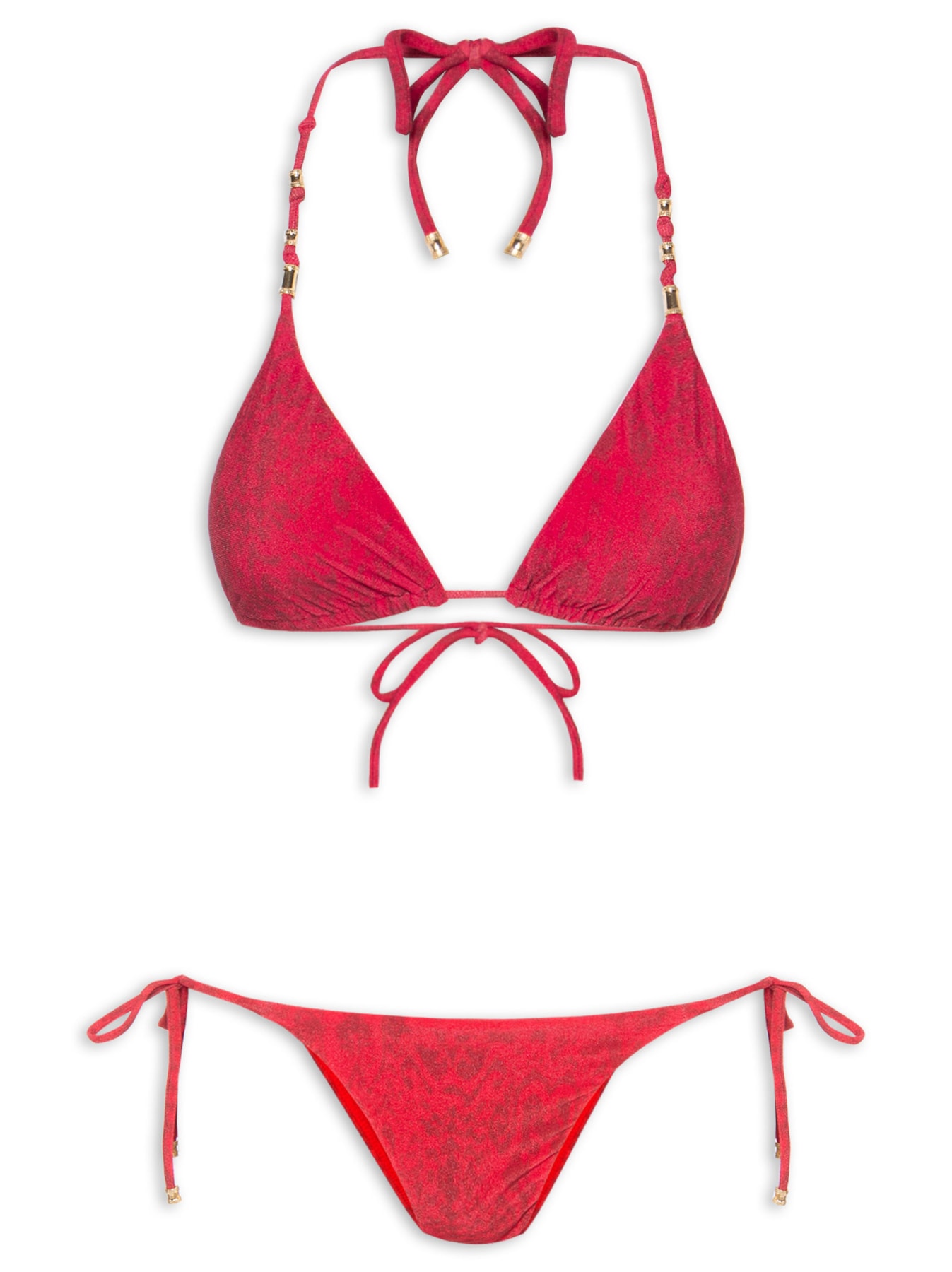 Biquíni Com Textura Cortininha Estampado Aviamento Vermelho Cia Marítima