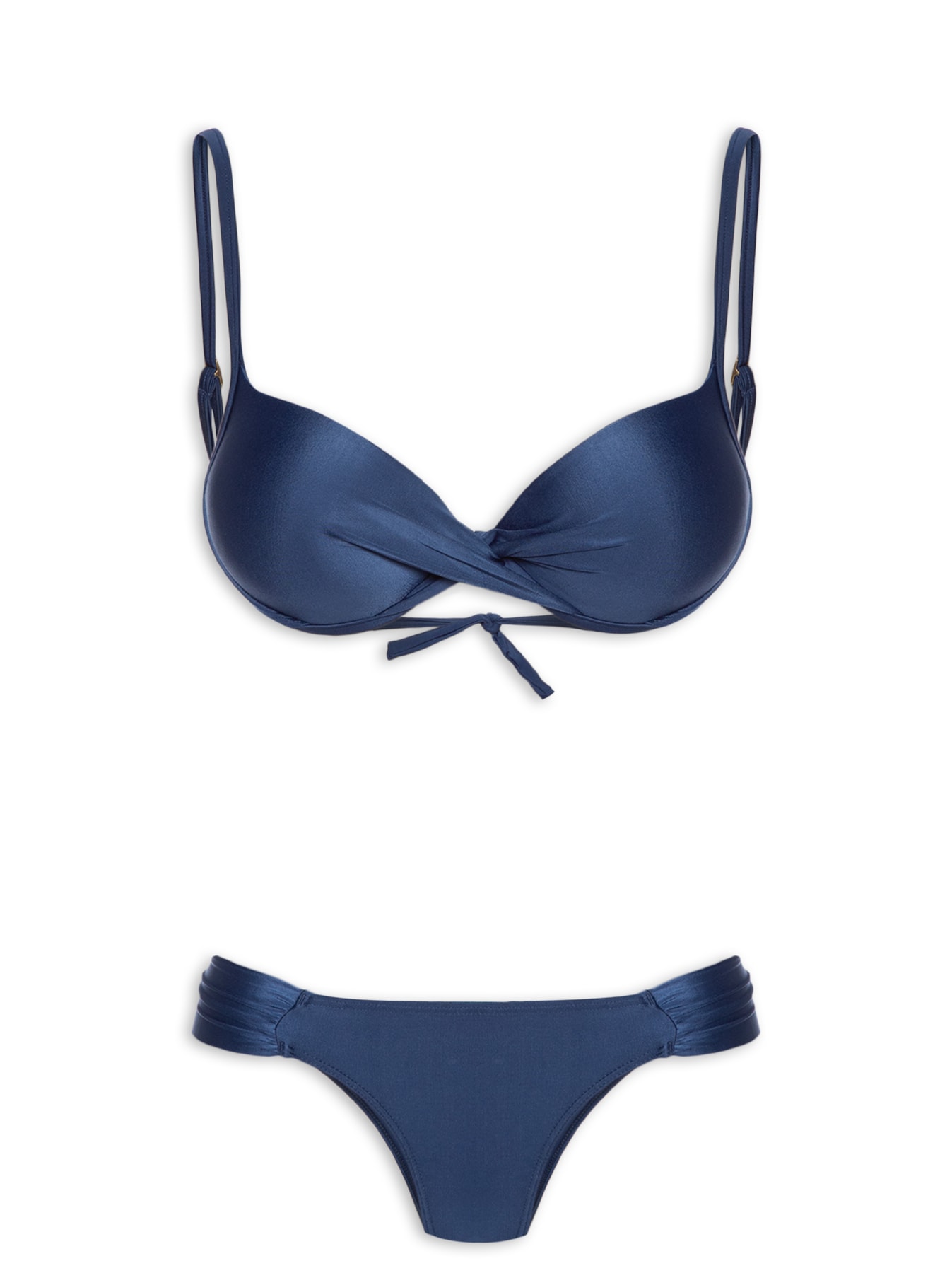 Biquíni Meia Taça Liso Transpassado Azul Cia Marítima