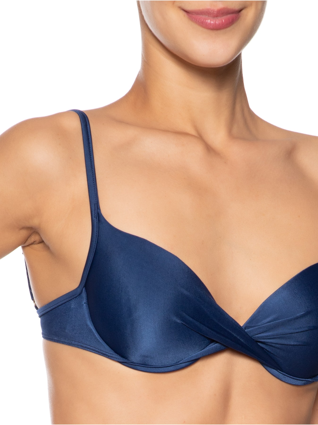 Biquíni Meia Taça Liso Transpassado Azul Cia Marítima
