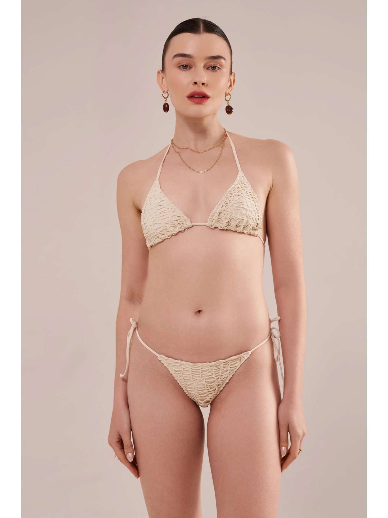 Biquíni Triângulo Crochê Pesca Off White Suntime