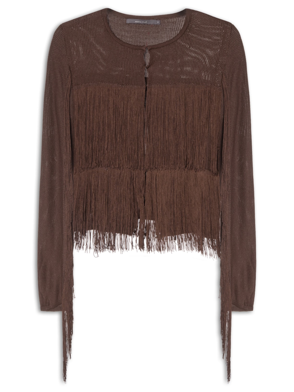 Ai Cardigan Feminino Tricot Franjas - Marrom