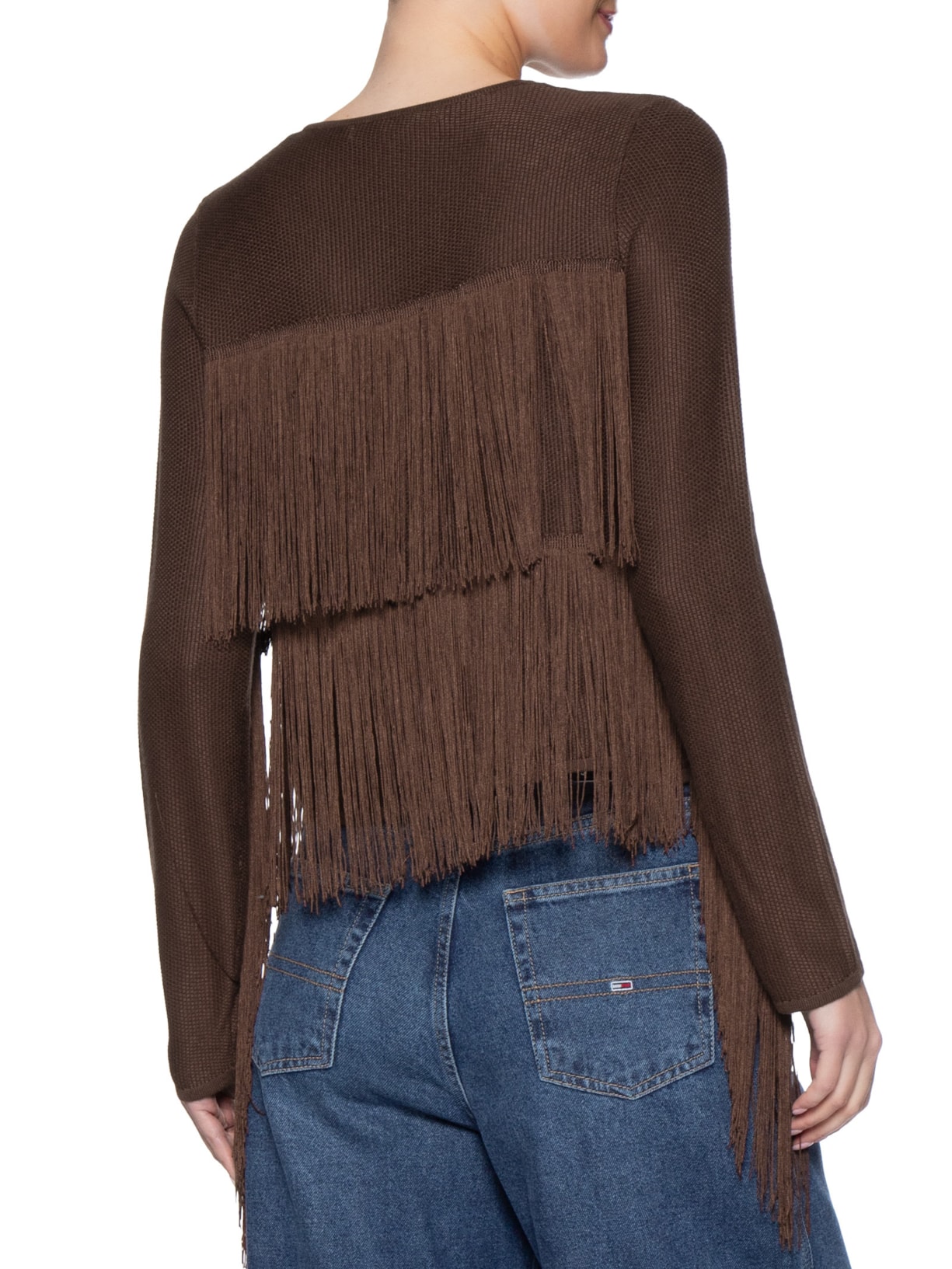 Ai Cardigan Feminino  Tricot Franjas Marrom Maria Filó