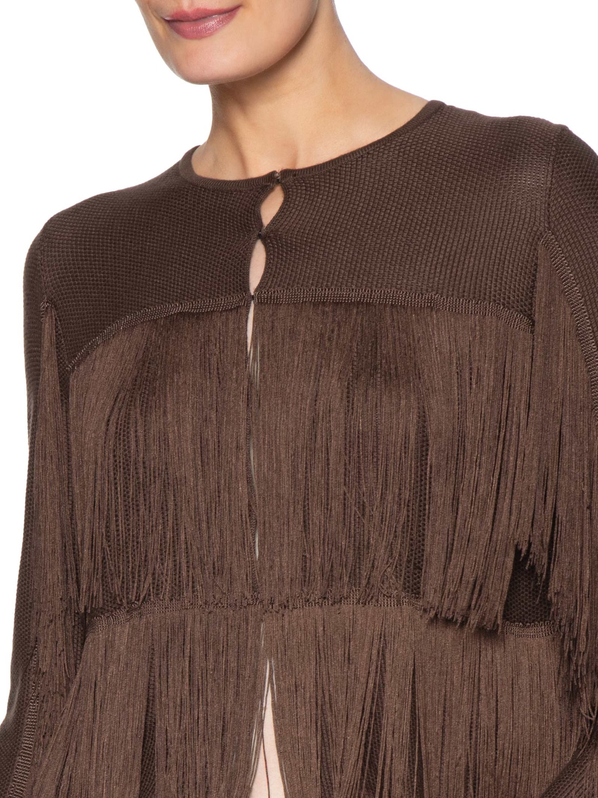 Ai Cardigan Feminino  Tricot Franjas Marrom Maria Filó