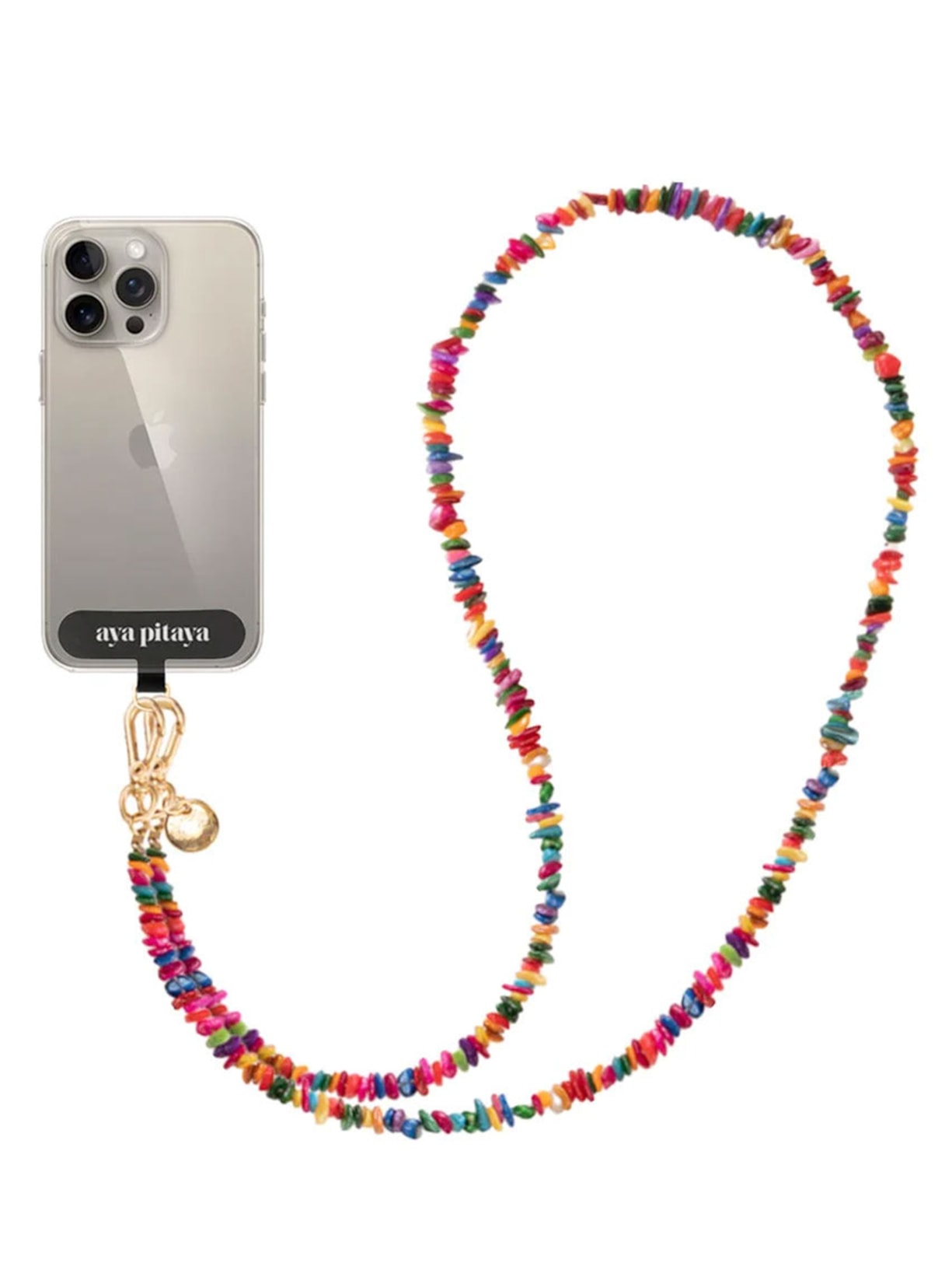 Alça Unissex Universal Para Celular Madrepérolas Coloridas Dourado  Aya Pitaya