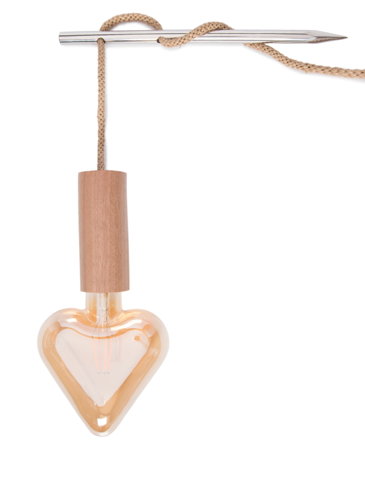 Arandela Meu Coração Madeira Fio Corda - Marrom