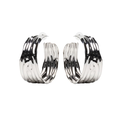 Argola Feminina Texturizada - Prateado