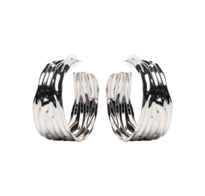 Argola Feminina Texturizada - Prateado