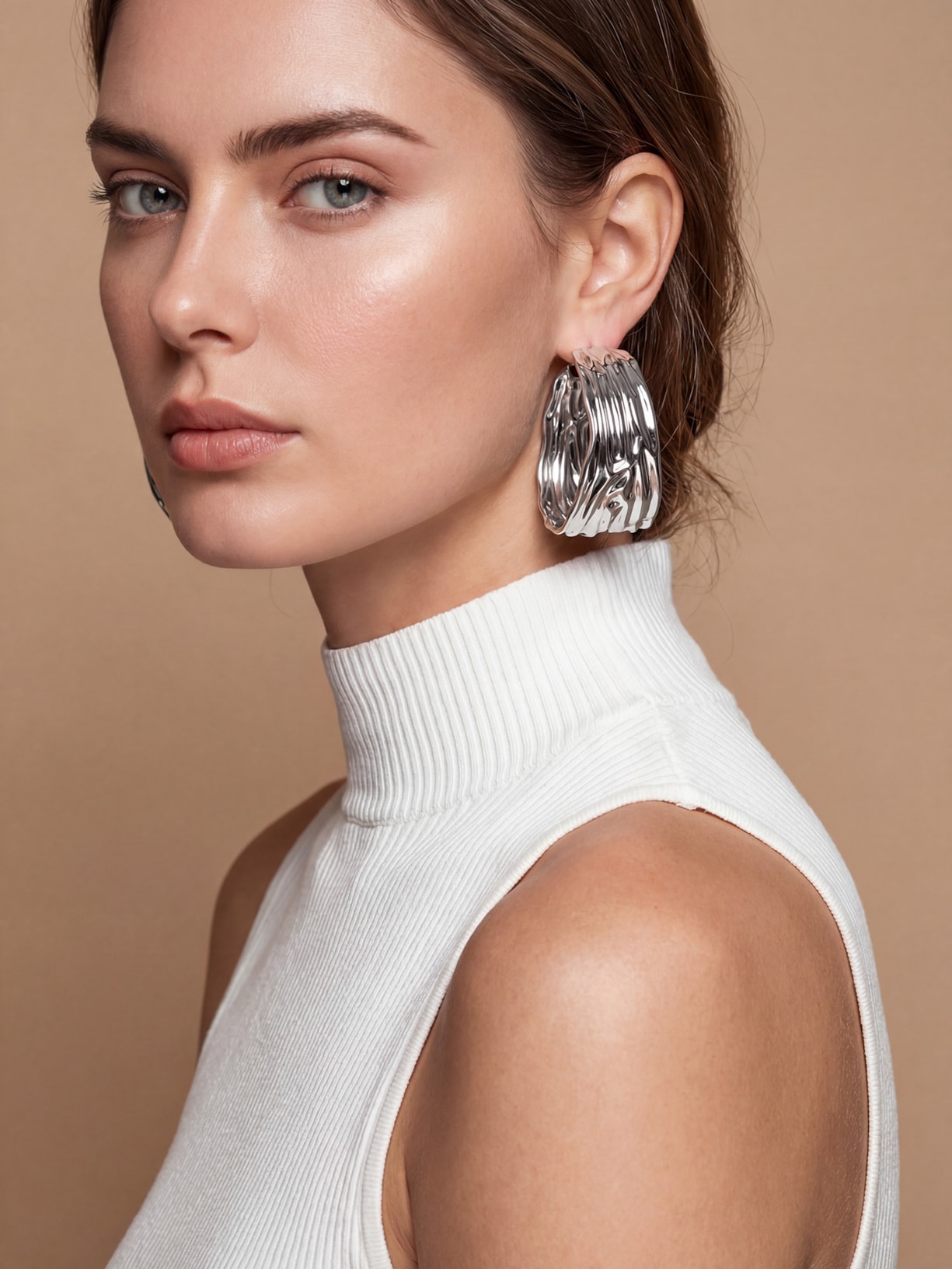 Argola Feminina Texturizada Prateado Market 33