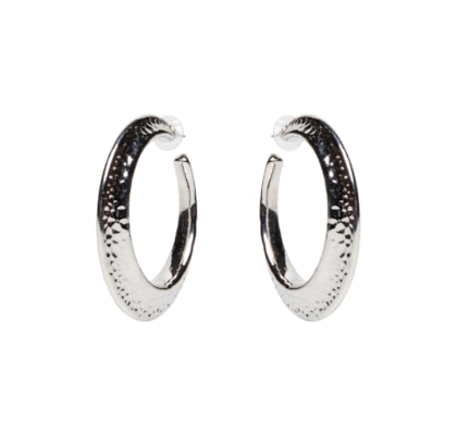 Argola Feminina Texturizada - Prateado