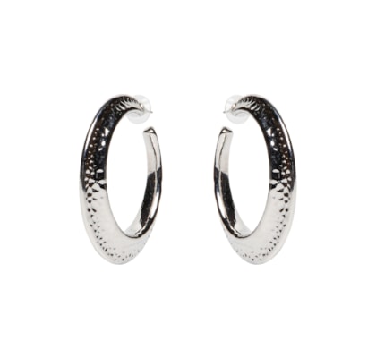 Argola Feminina Texturizada - Prateado