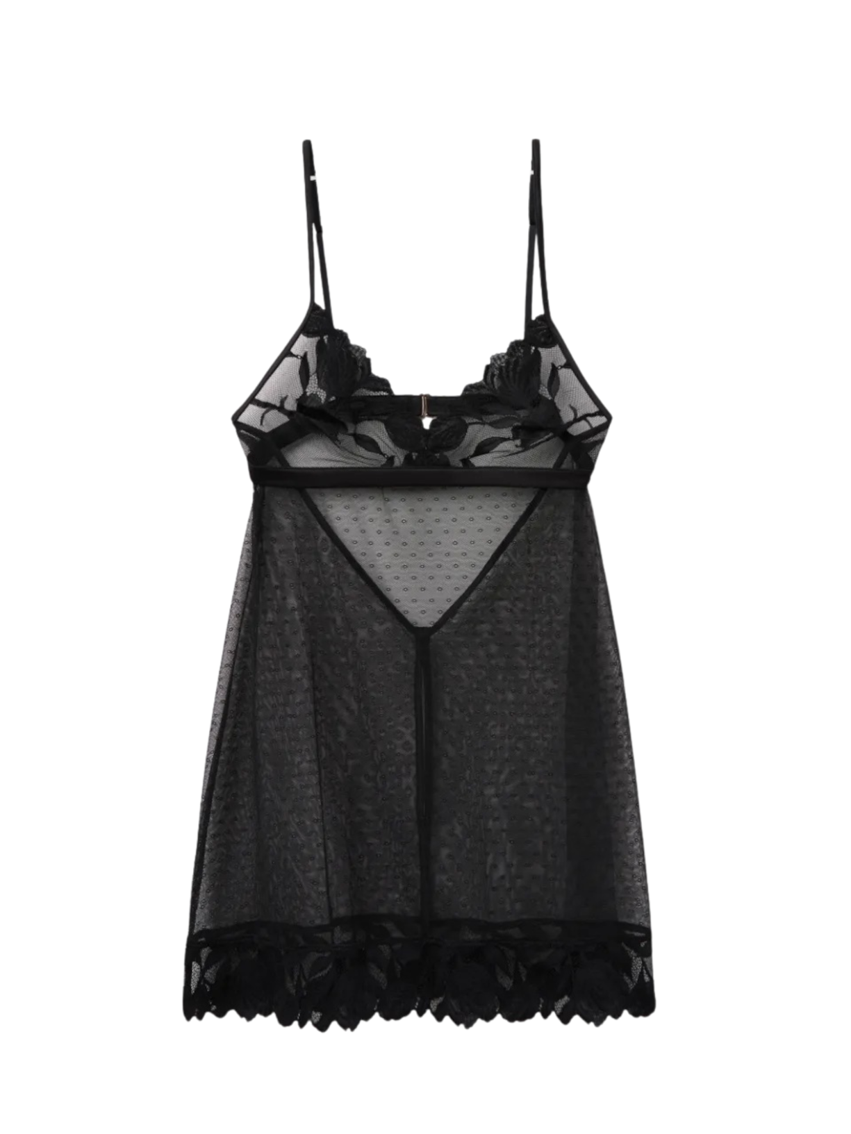 Babydoll Em Renda e Tule All About Flowers - Preto