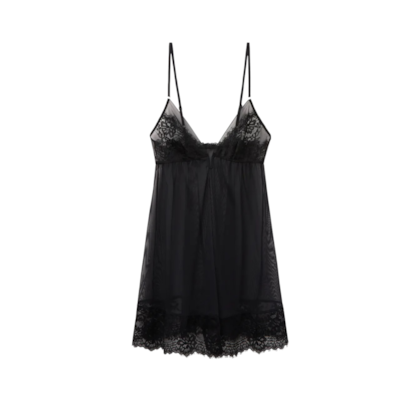 Babydoll Em Tule e Renda Sheer Glamour - Preto
