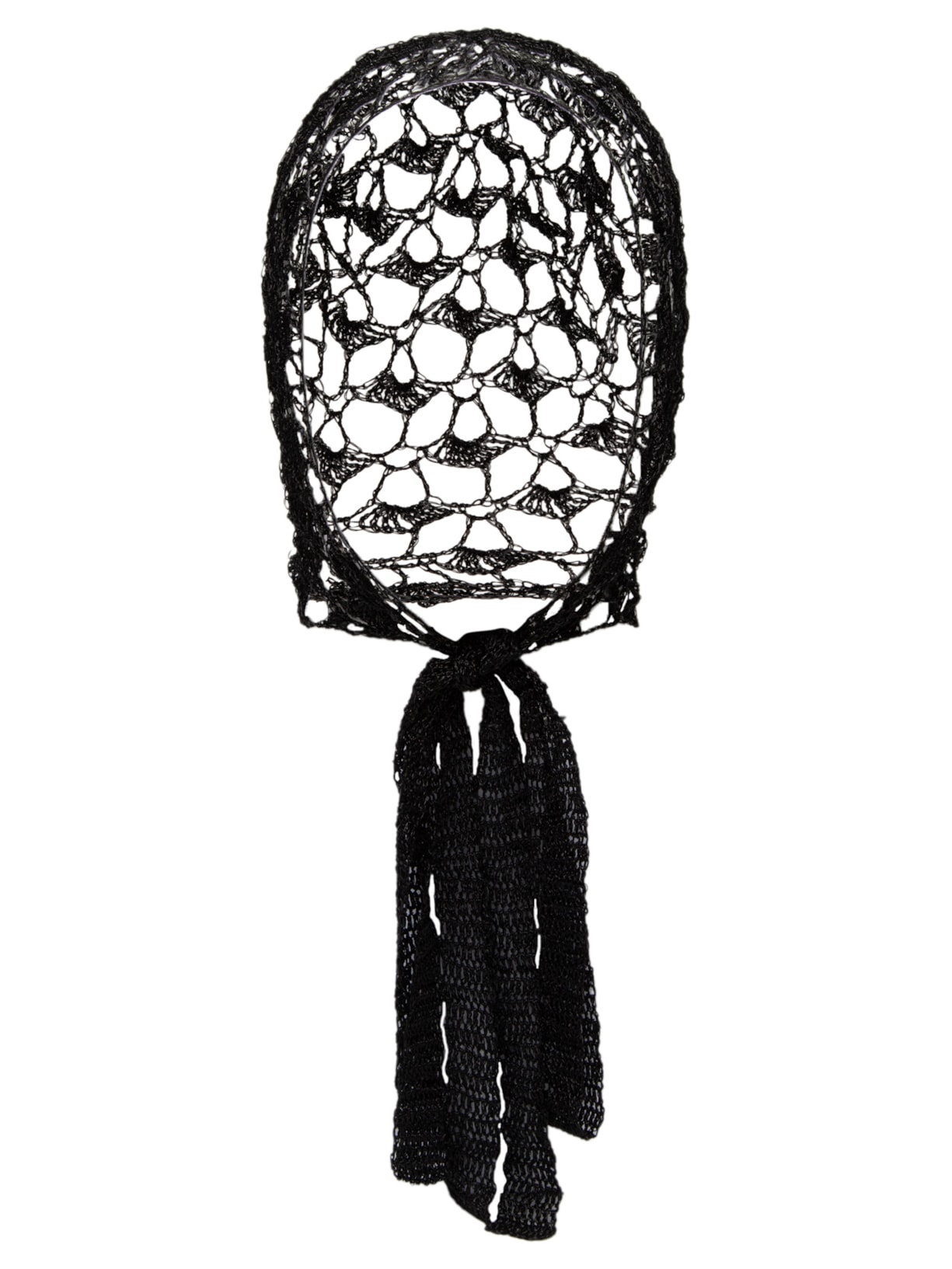 Balaclava Feminina De Crochê Metálico Feita à Mão - Preto
