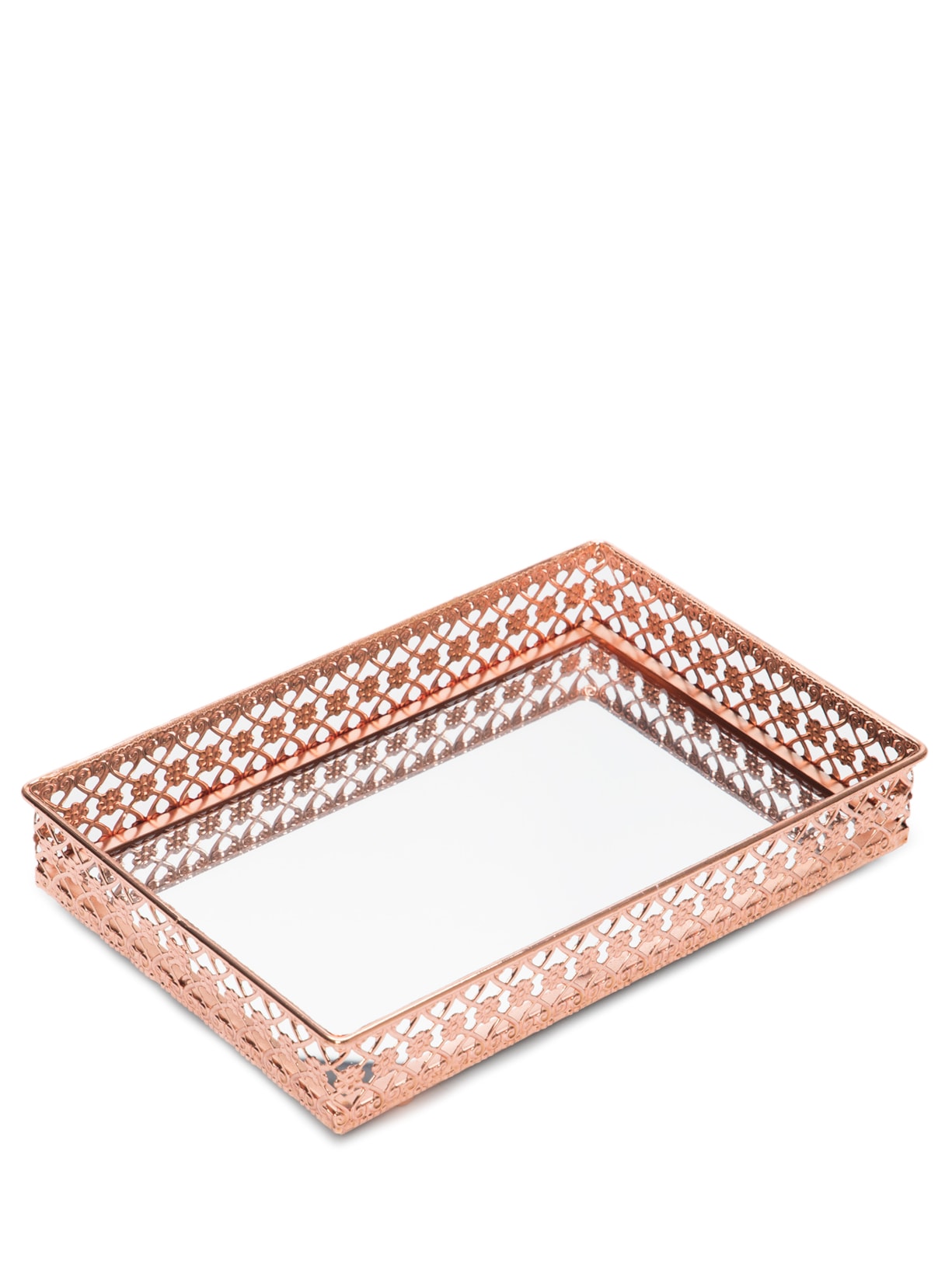 Bandeja Askar Retangular Com Espelho Em Ferro - Rosa