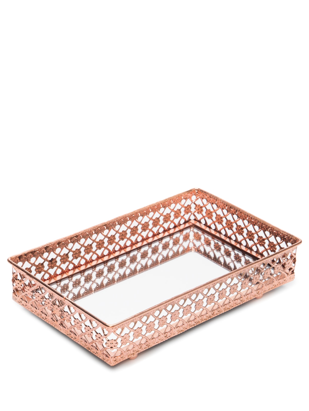 Bandeja Askar Retangular Com Espelho Em Ferro - Rosa