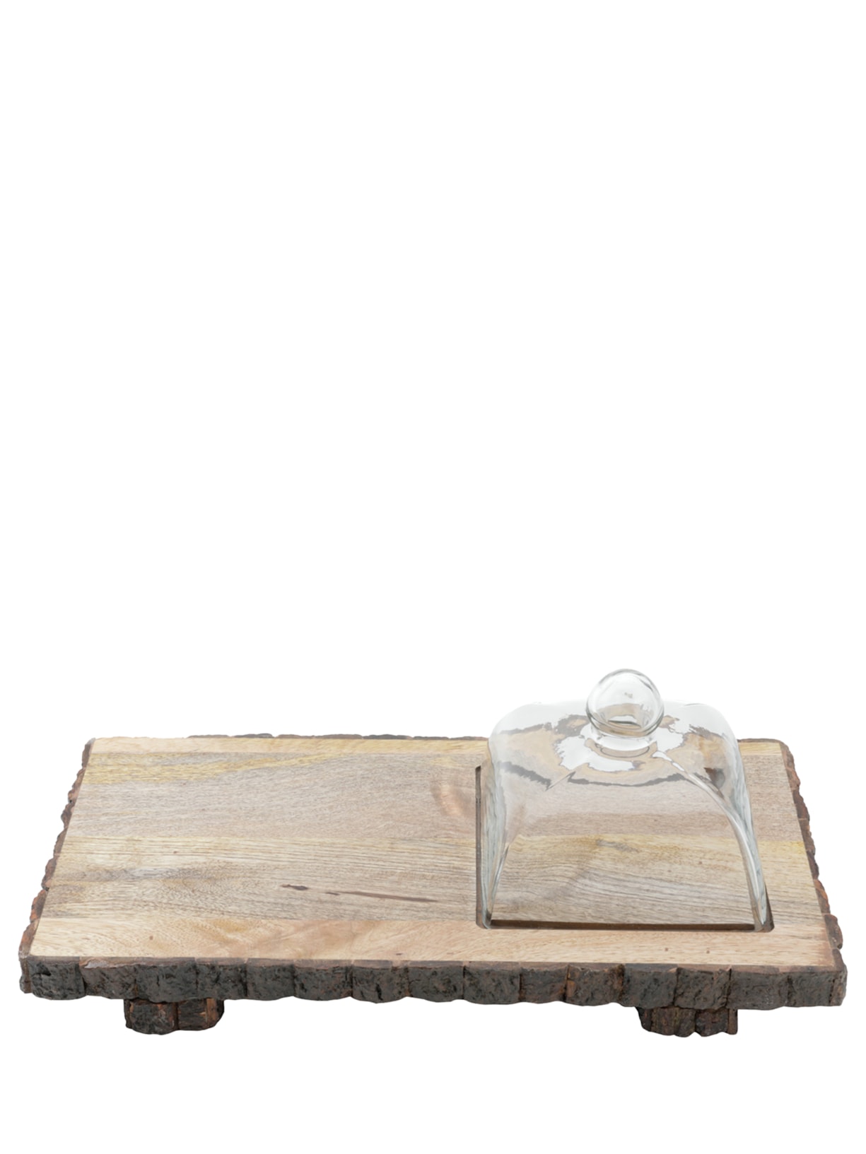 Bandeja De Madeira Com Tampa De Vidro Retangular - Marrom