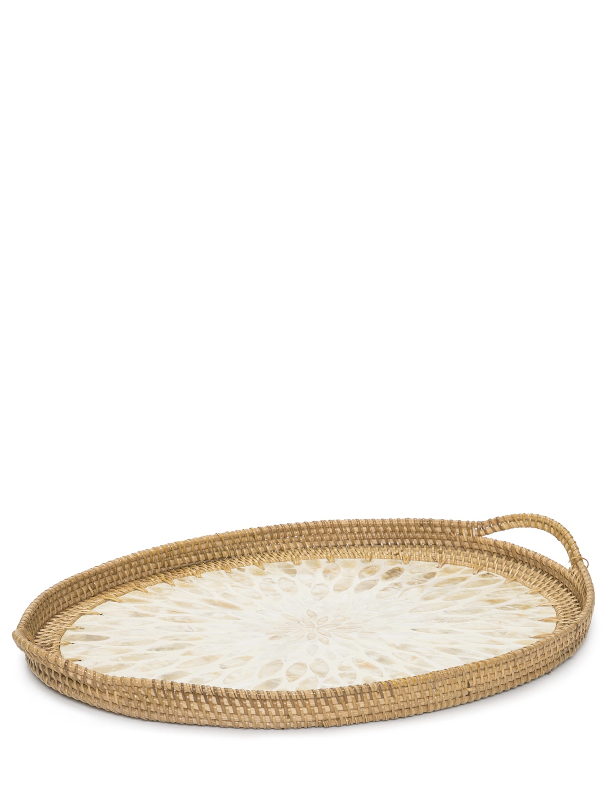 Bandeja Decorativa G Em Madrepérola E Rattan 1 Peça - Bege