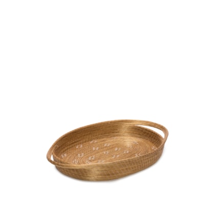 Bandeja Entrelaçada A Mão Com Fibras Naturais De Capim Dourado - Dourado