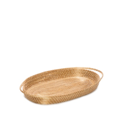 Bandeja Entrelaçada A Mão Com Fibras Naturais De Capim Dourado - Dourado