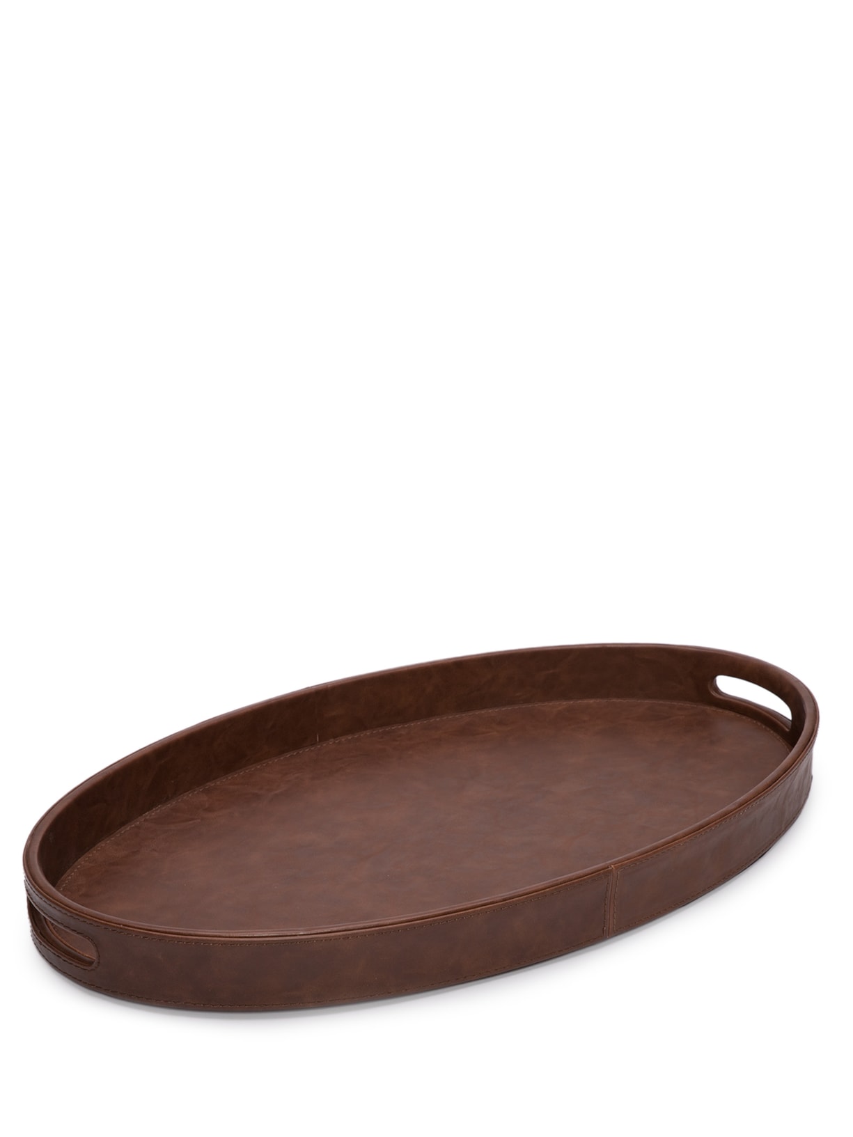 Bandeja Faux Leather Oval - Marrom
