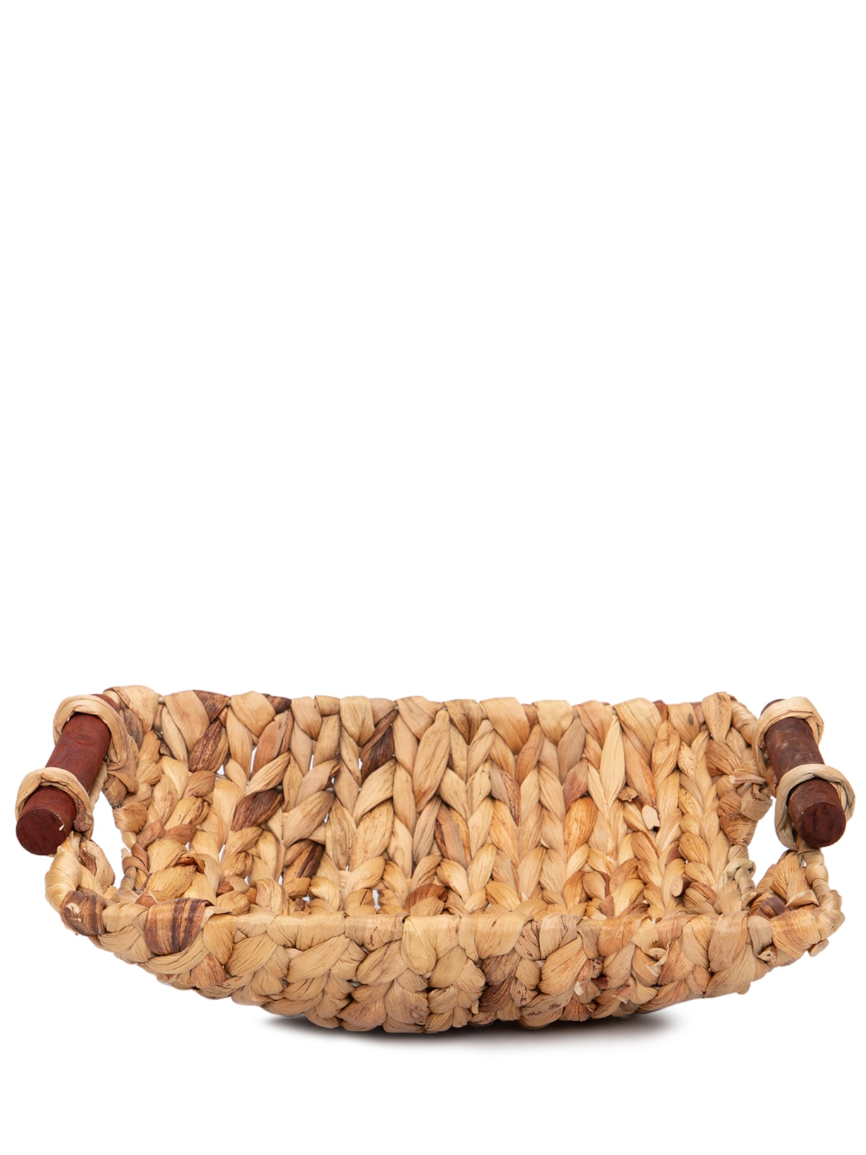 Bandeja Grande De Fibra Natural Com Alça De Madeira - Marrom