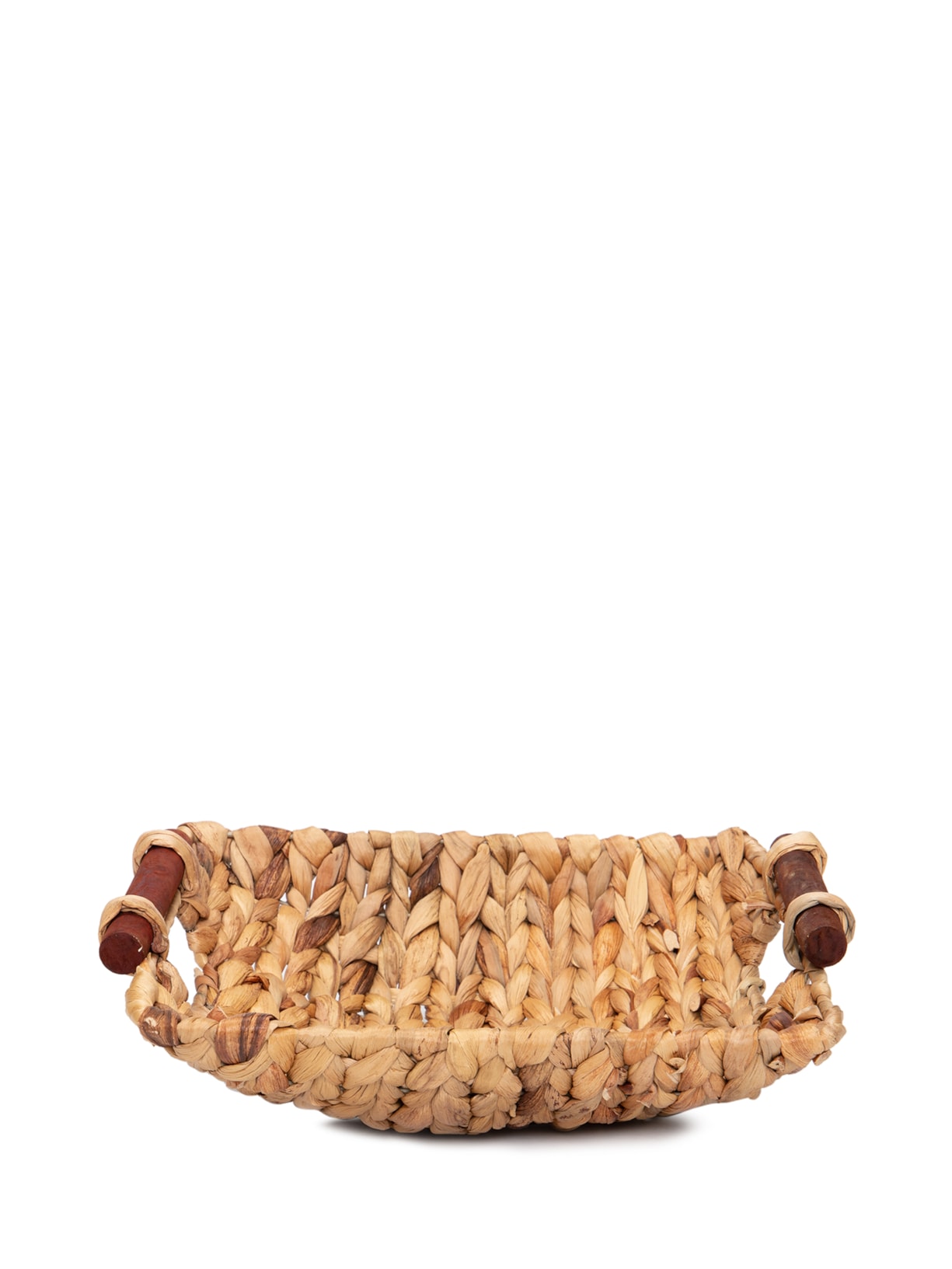 Bandeja Média De Fibra Natural Com Alça De Madeira - Marrom