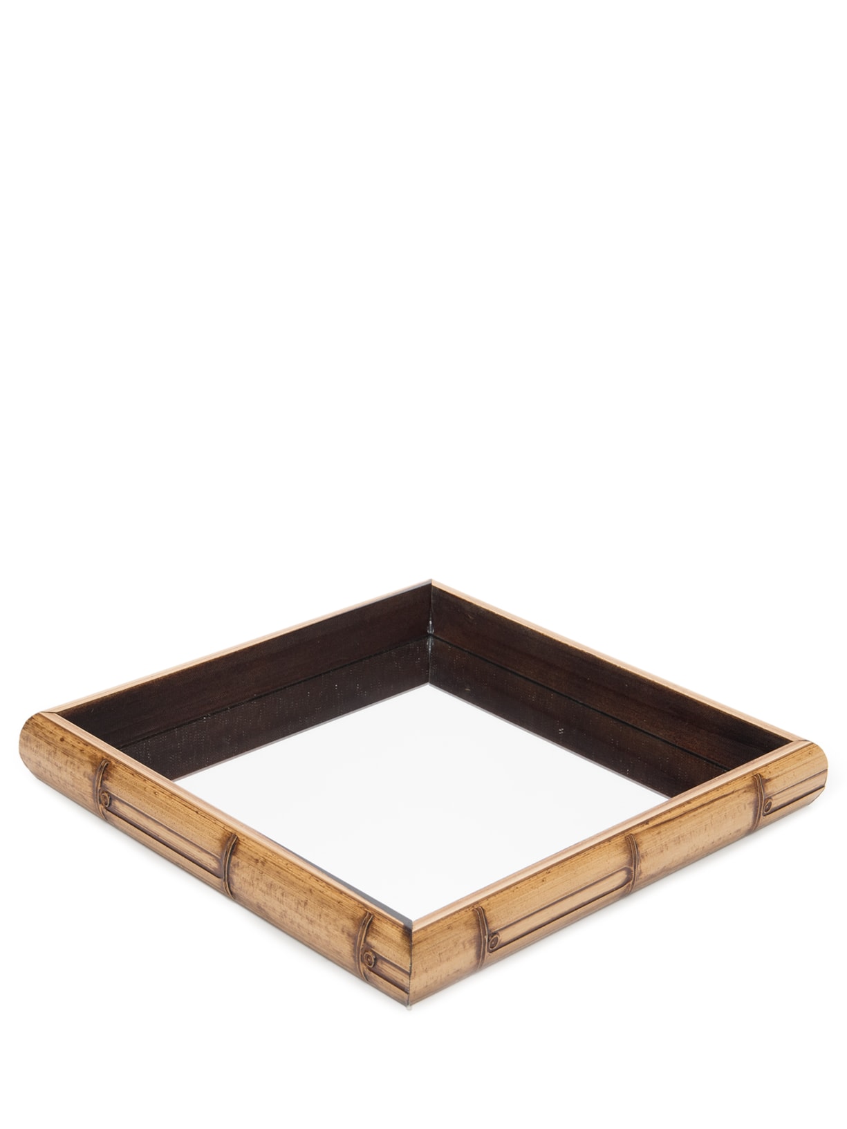 Bandeja Quadrada Em Madeira Com Espelho 1 Peça - Marrom