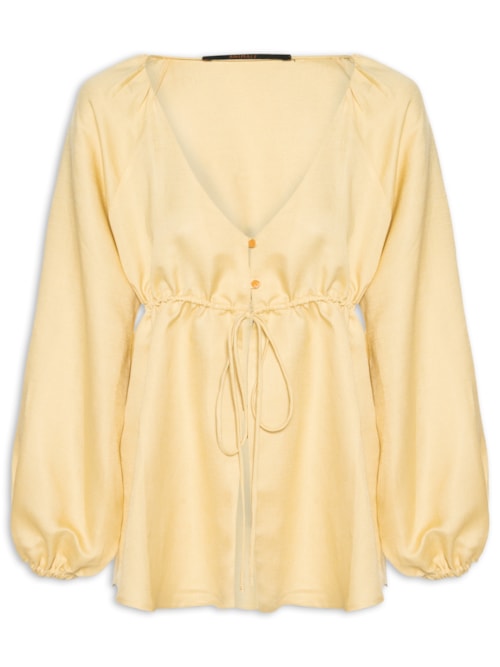 Bata Com Linho Manga Longa E Amarração Amarela - Amarelo
