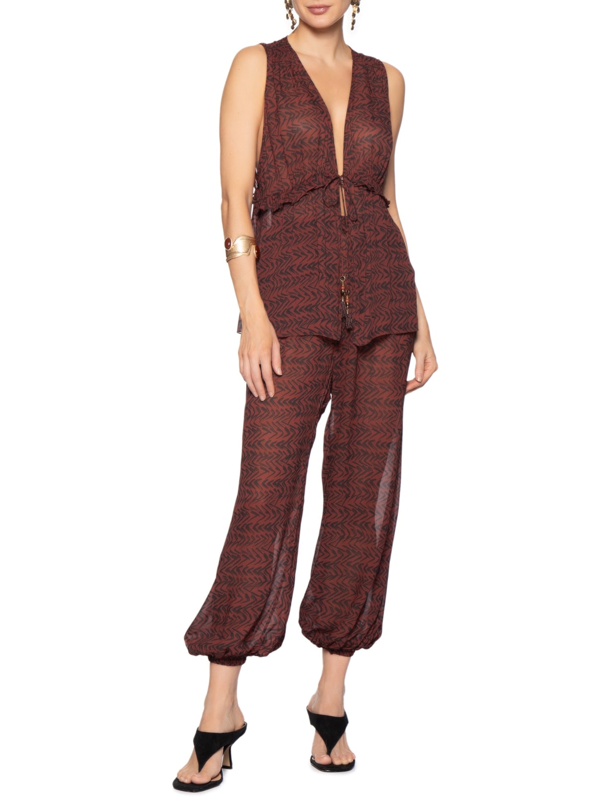 Bata Feminina Babado Busto Fig Pim Vermelho Animale Resort