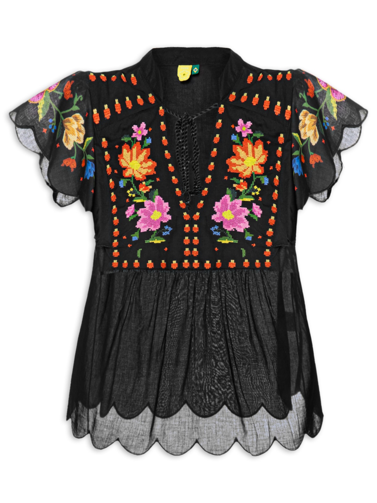 Bata Feminina Bordada Buena Gente - Preto