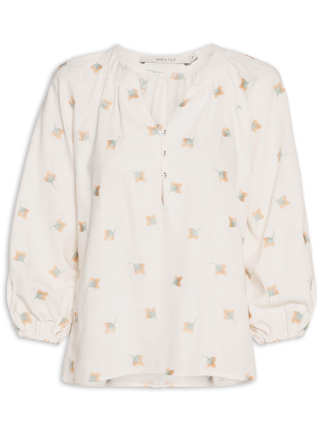 Bata Feminina Bordado Floral Branco Maria Filó