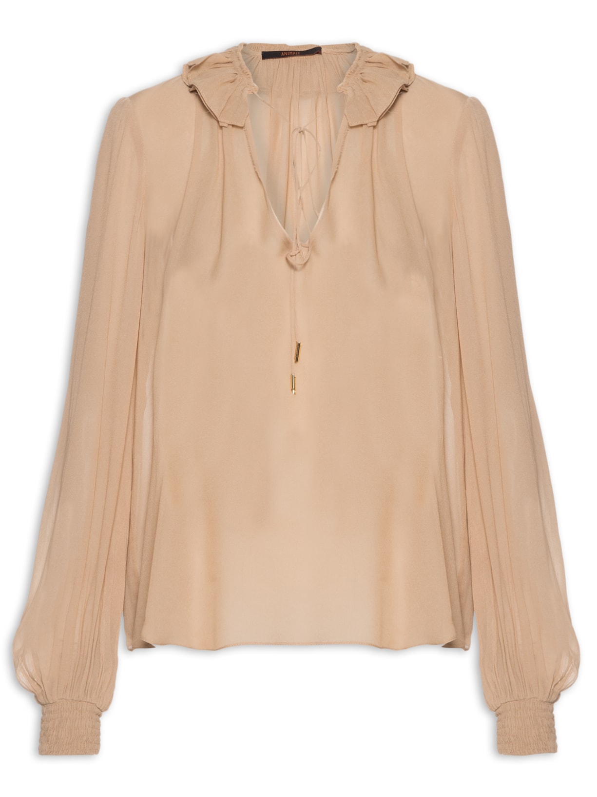 Bata Feminina Com Gola Babado - Bege