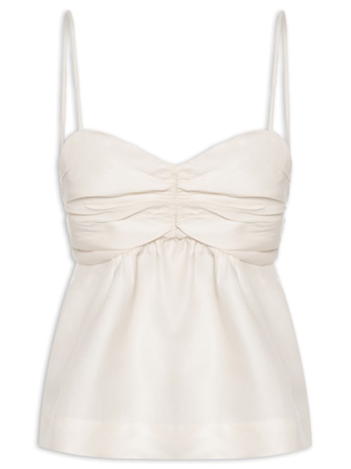 Bata Feminina Com Linho Busto Franzido - Branco