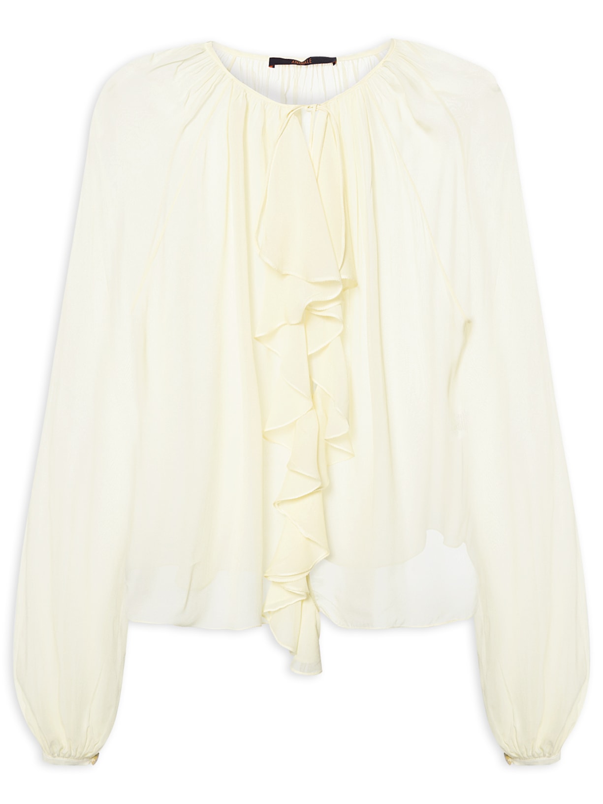 Bata Feminina De Georgette Manga Longa Decote Jabour - Amarelo