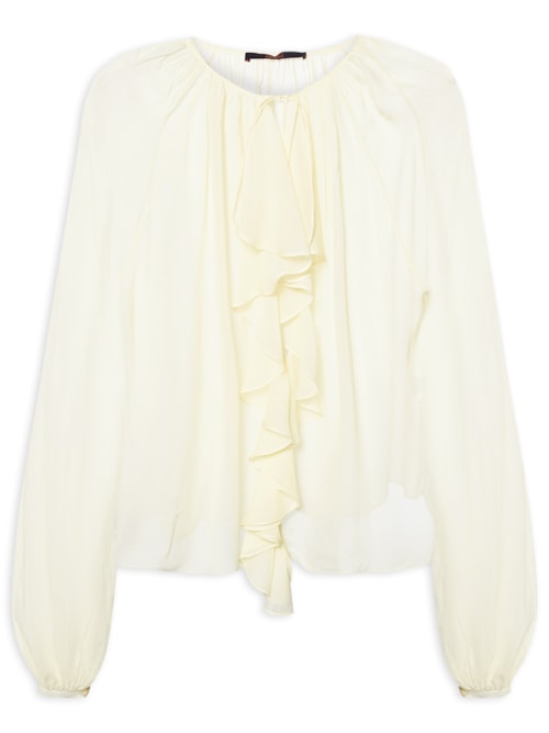 Bata Feminina De Georgette Manga Longa Decote Jabour - Amarelo