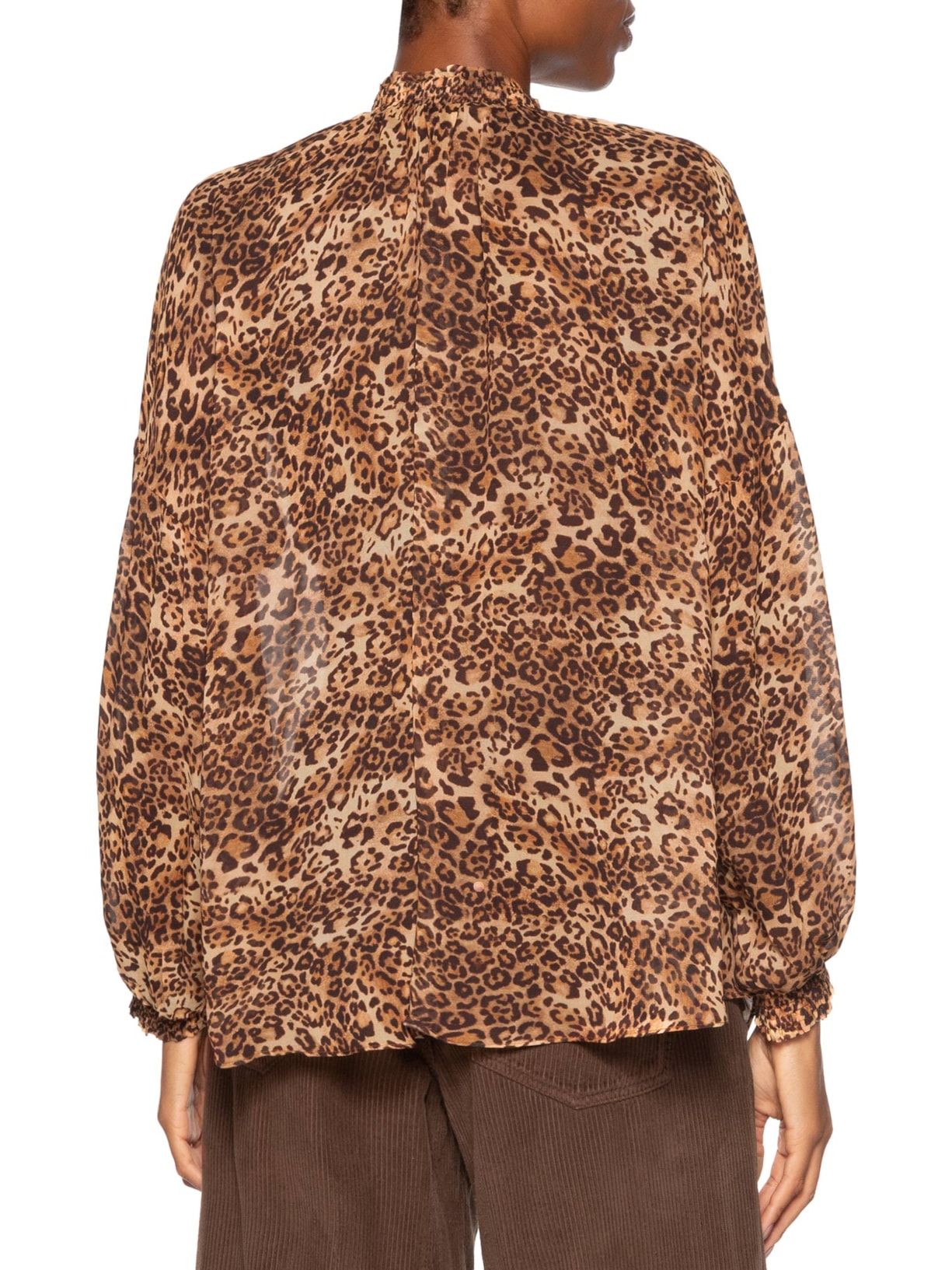 Bata Feminina De Georgette Manga Longa Estampada Decote V Animal Print Animale