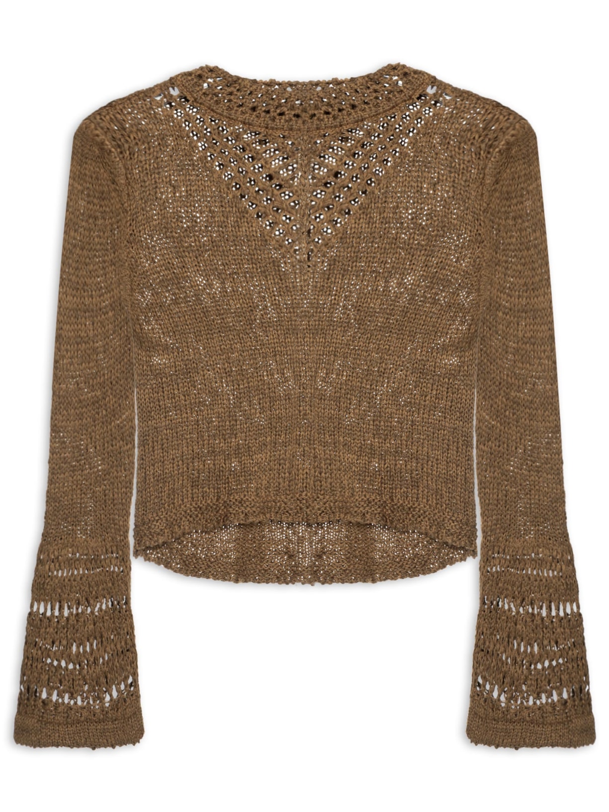 Bata Feminina De Tricot Com Mix De Pontos e Manga Sino - Marrom