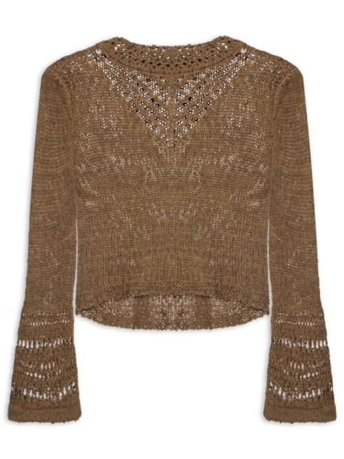 Bata Feminina De Tricot Com Mix De Pontos e Manga Sino - Marrom