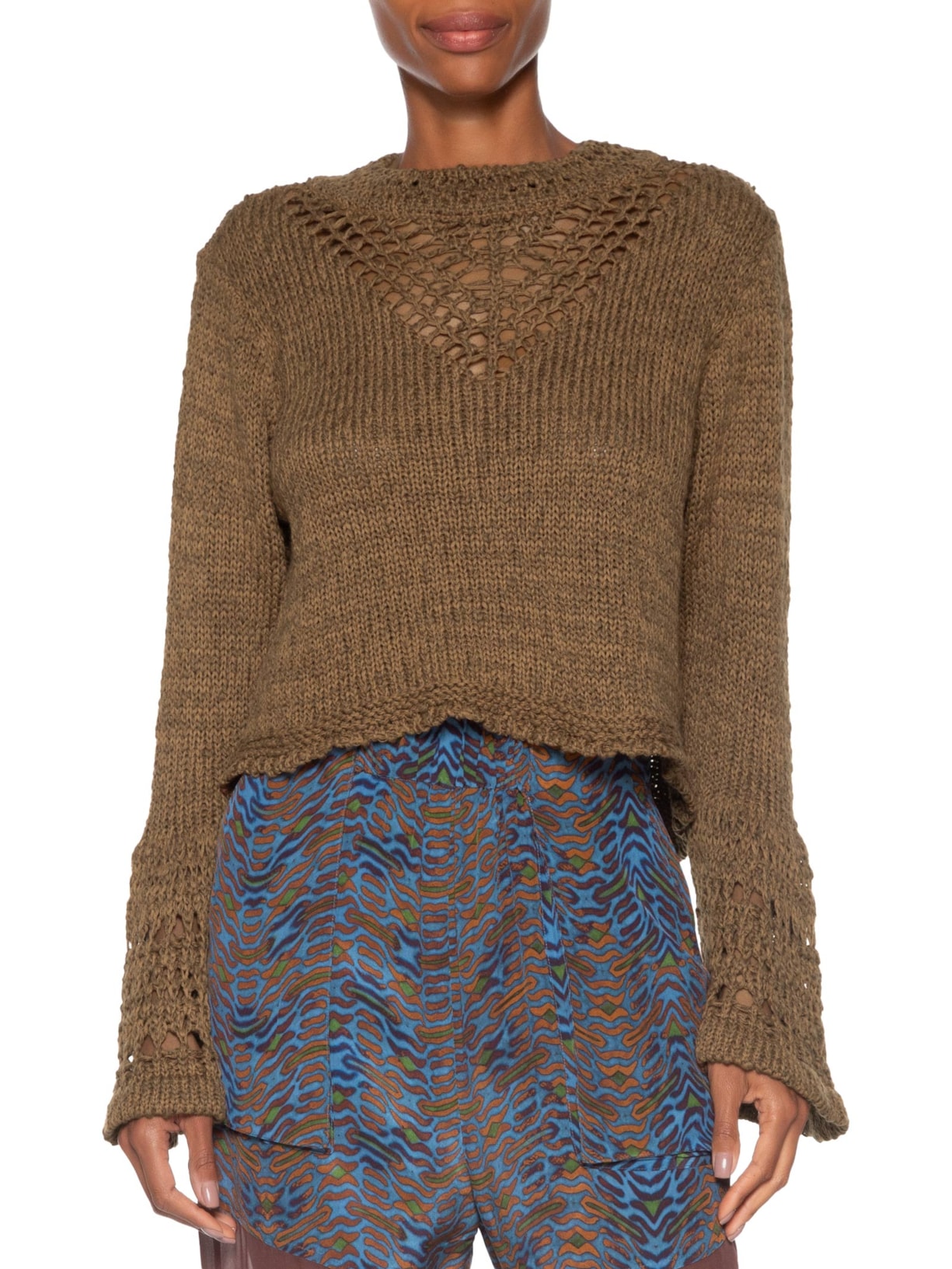 Bata Feminina Decote Aberto De Tricot Over Marrom Animale