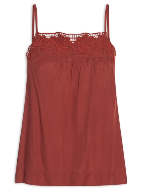 Bata Feminina Decote Bordado - Vermelho