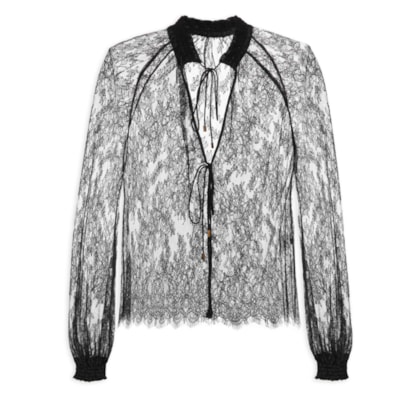 Bata Feminina Decote Renda - Preto