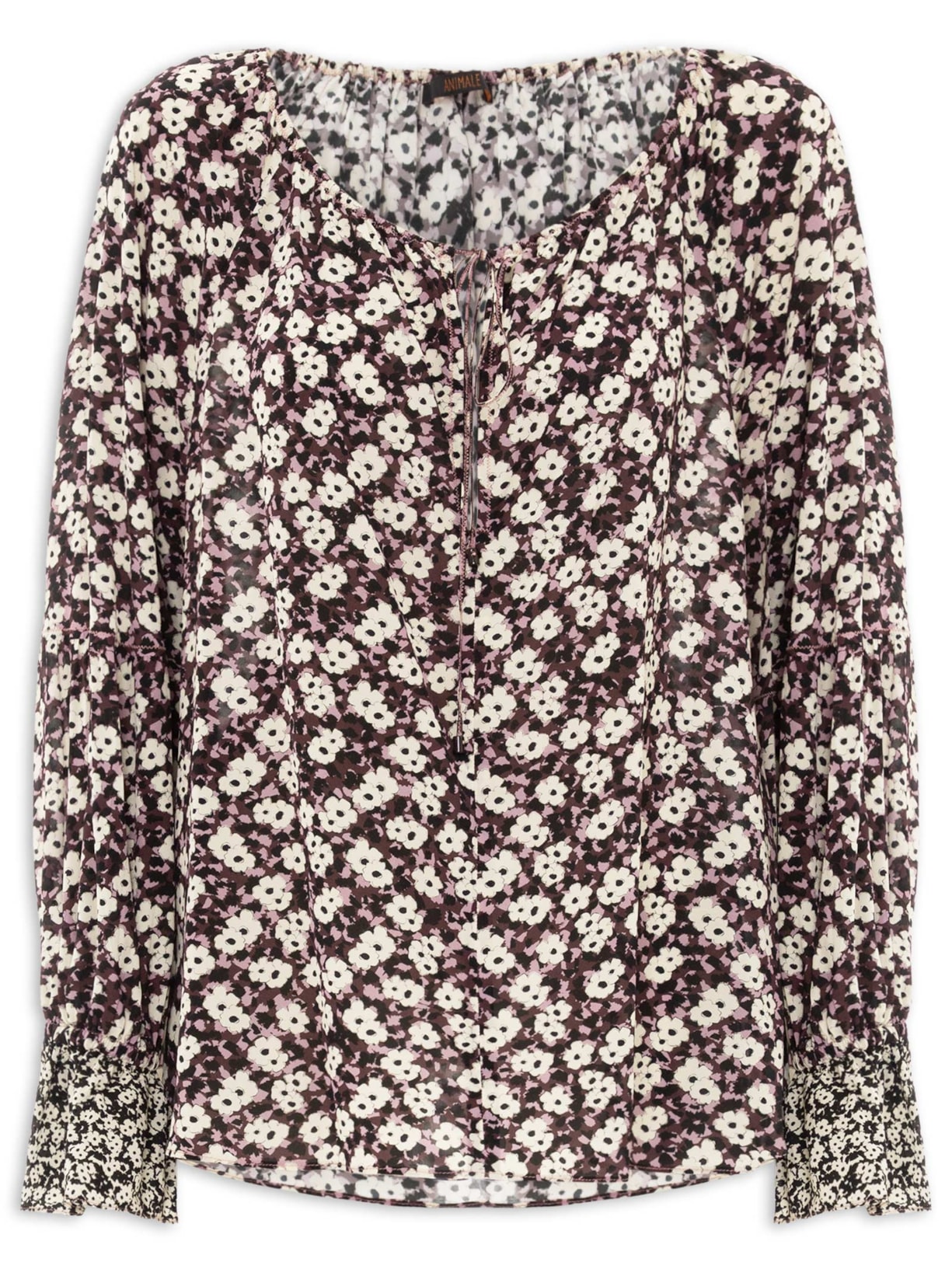 Bata Feminina Decote V Estampada Roxo Animale