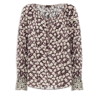 Bata Feminina Decote V Estampada - Roxo