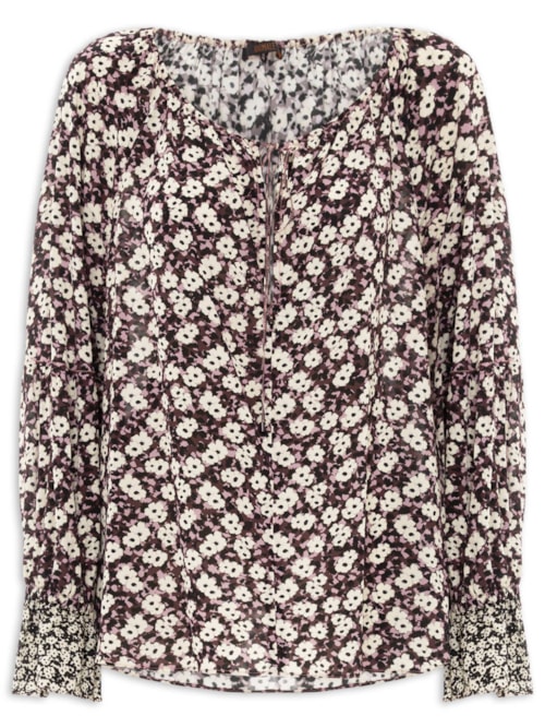 Bata Feminina Decote V Estampada - Roxo