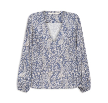 Bata Feminina Detalhe Decote Estampa Maze - Azul