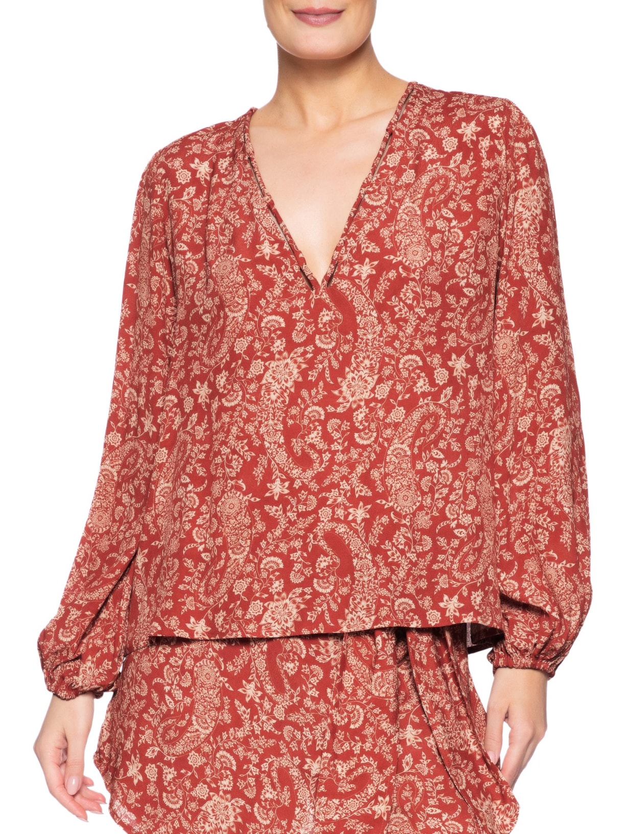 Bata Feminina Detalhe Decote Estampa Maze Vermelho Maria Filó