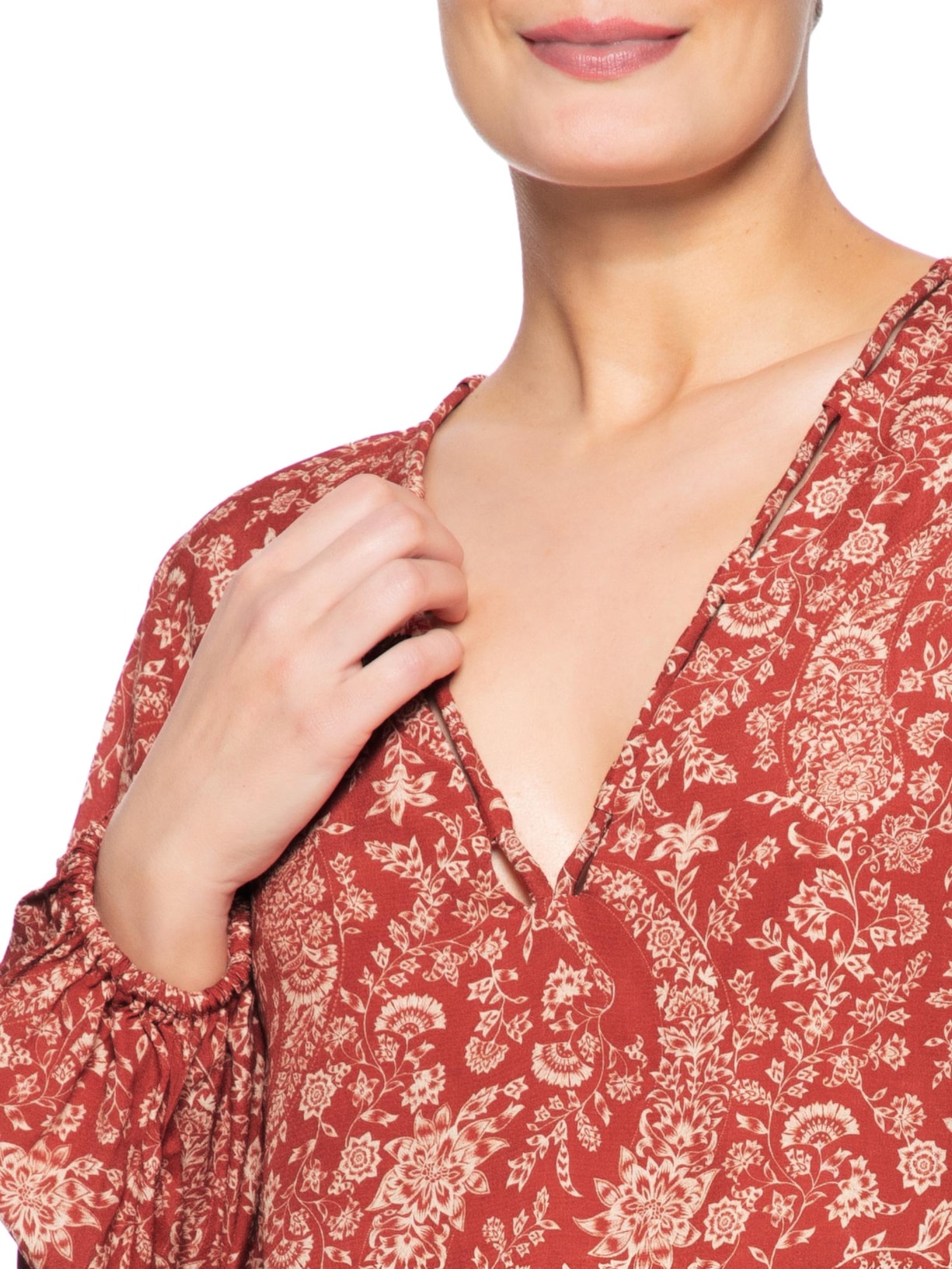 Bata Feminina Detalhe Decote Estampa Maze Vermelho Maria Filó