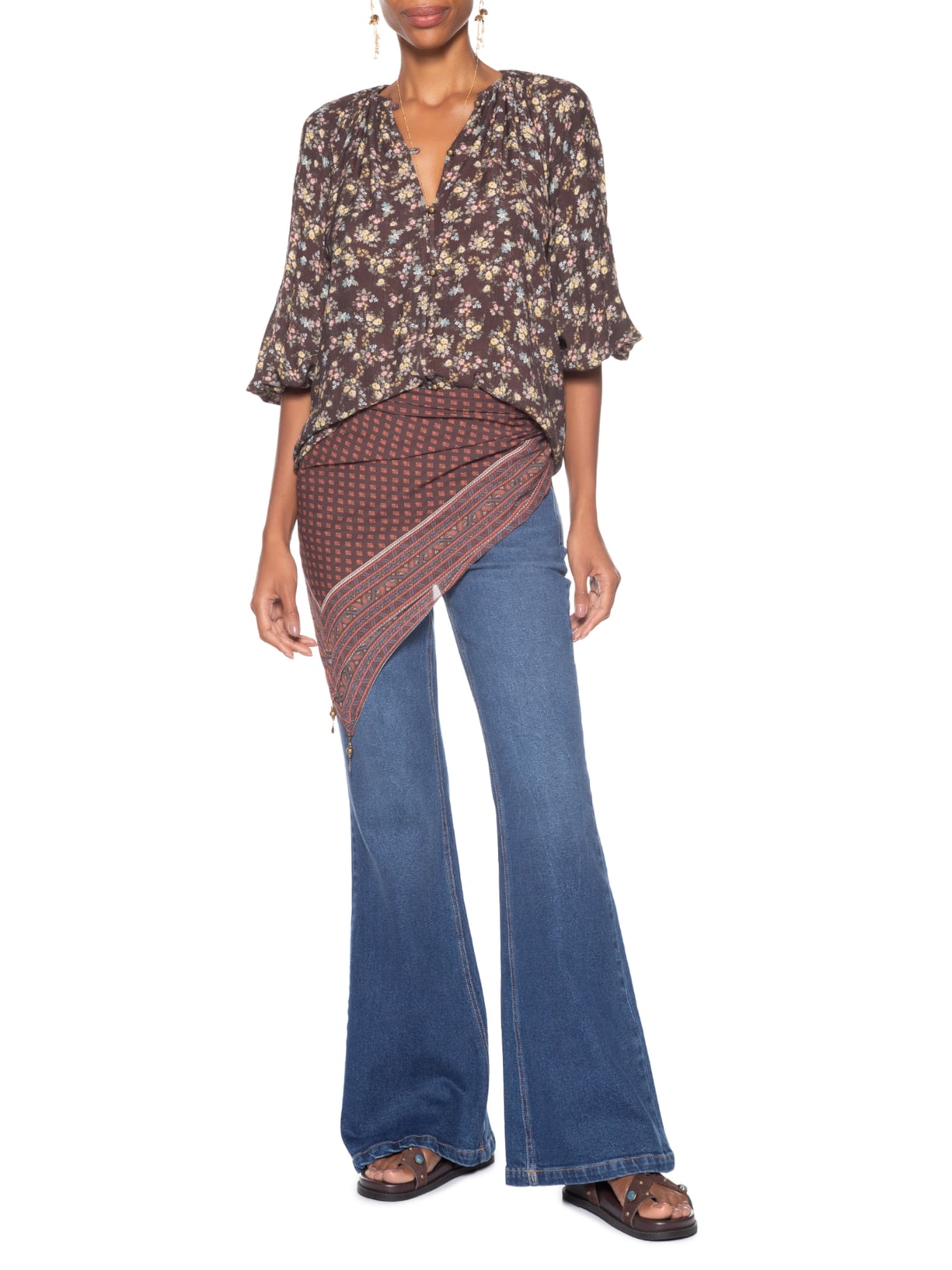 Bata Feminina Estampada Blumi Marrom Maria Filó