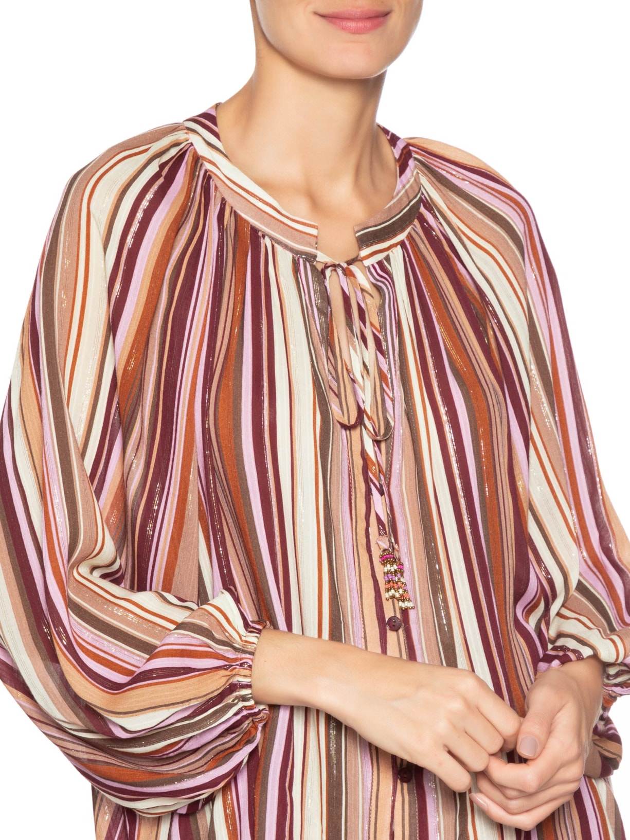 Bata Feminina Lurex Estampa Listra Aurora Rosa Dress To