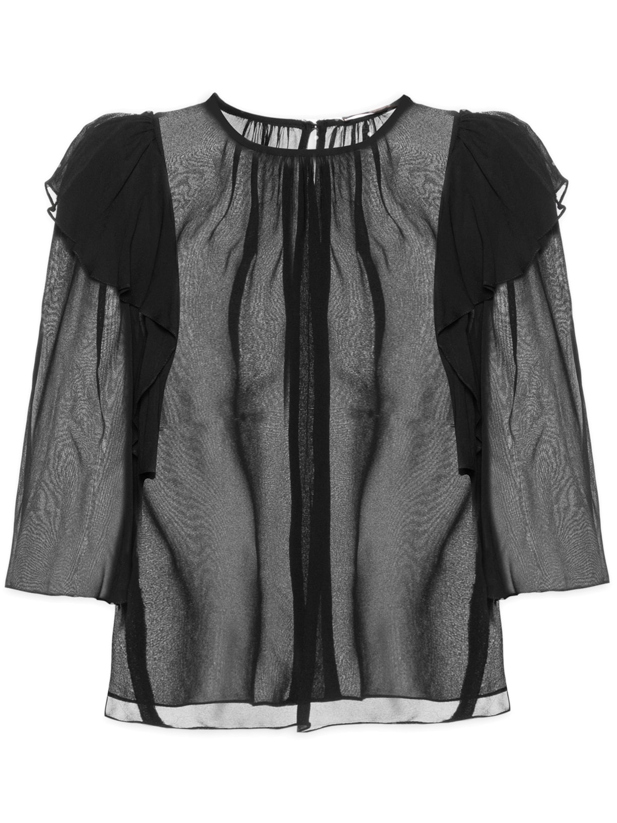 Bata Feminina Manga Curta Babado Ombro - Preto